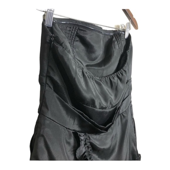 Lulumari Vintage Black Satiny Strapless Mini Length Fit Flare Ruffle Dress Med - Picture 6 of 9